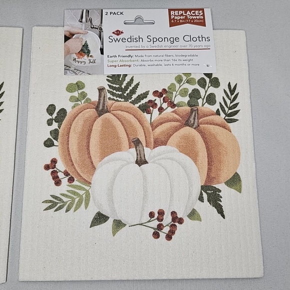 New Set of 2 Ritz Swedish Sponge Cloth 2 packs Fall Leaves Pumpkins 6.7" x 8" - Picture 2 of 6